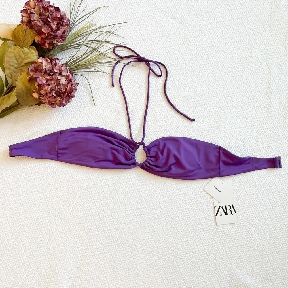 Zara Purple Ring Detail Bandeau Bikini Set